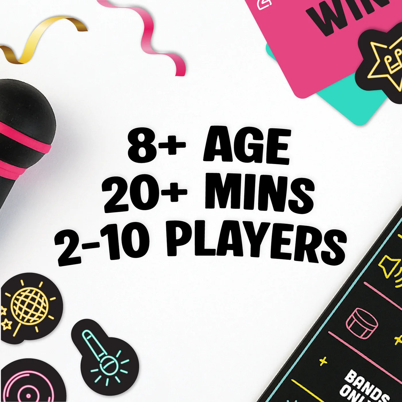 Ages 8+, 20+ minutes, 2-10 players